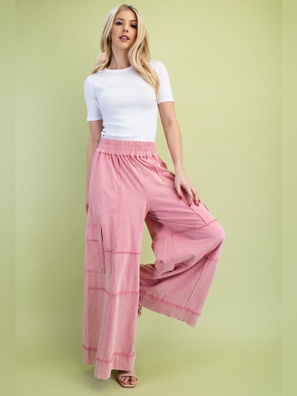 # 🔴999 Wide-Leg Cargo Palazzo Pants in Pink